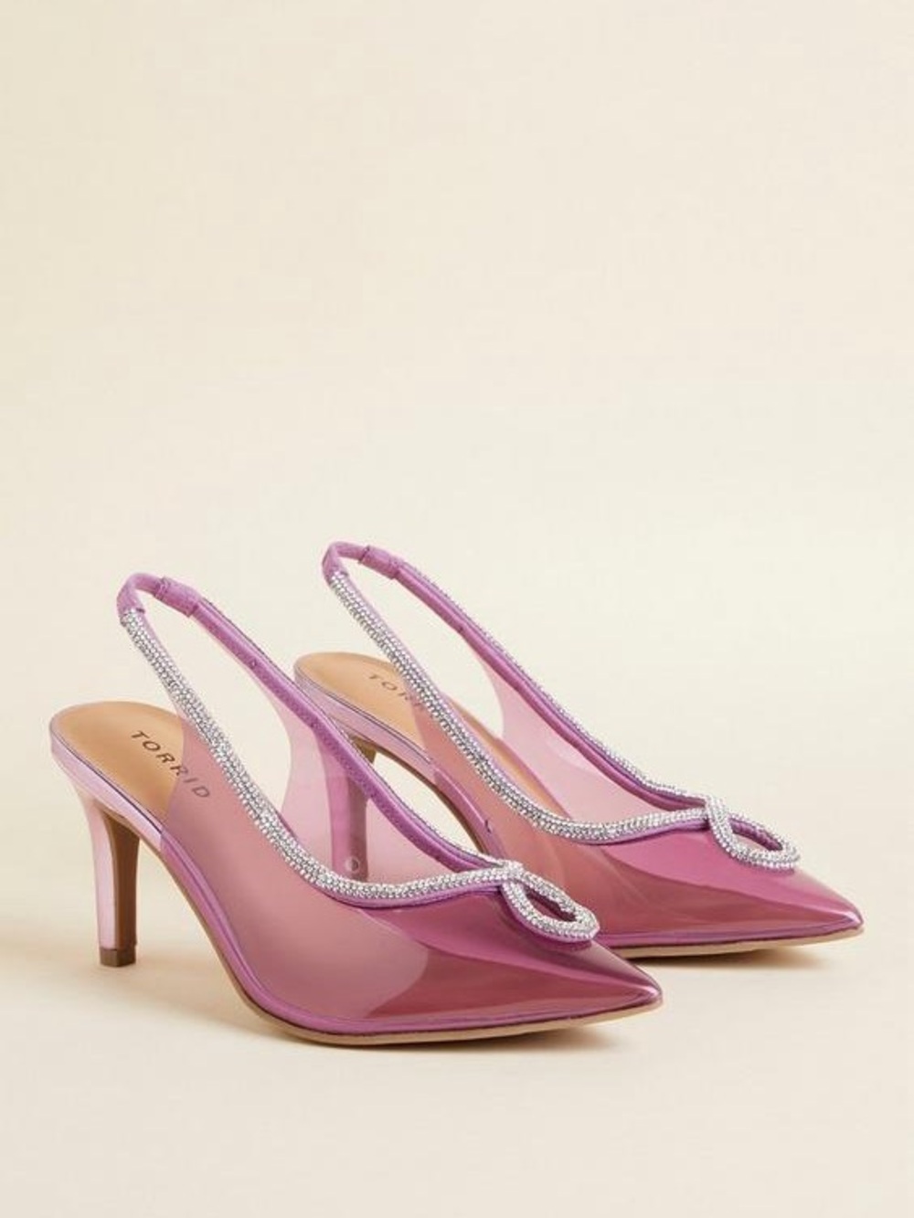 torrid Lavender Pointed-Toe Slingback Heels with Rhinestone Knot